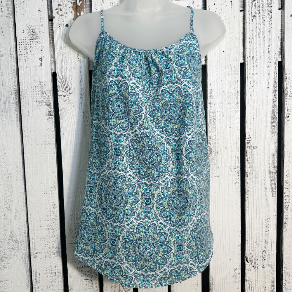 Faded Glory Floral Medallion Cami Top Size L Adjustable Straps Teal Boho Summer
